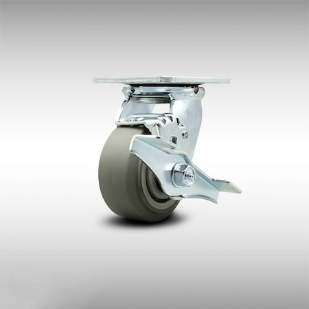 Service Caster 4 Inch SS Thermoplastic Rubber Swivel Caster with Roller Bearing and Brake SCC SCC-SS30S420-TPRRF-TLB